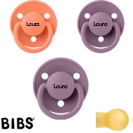 Bibs de LUX Schnuller mit Namen, Rund, Latex, Gr. 2, (2 Mauve, 1 Papaya), 3'er Pack